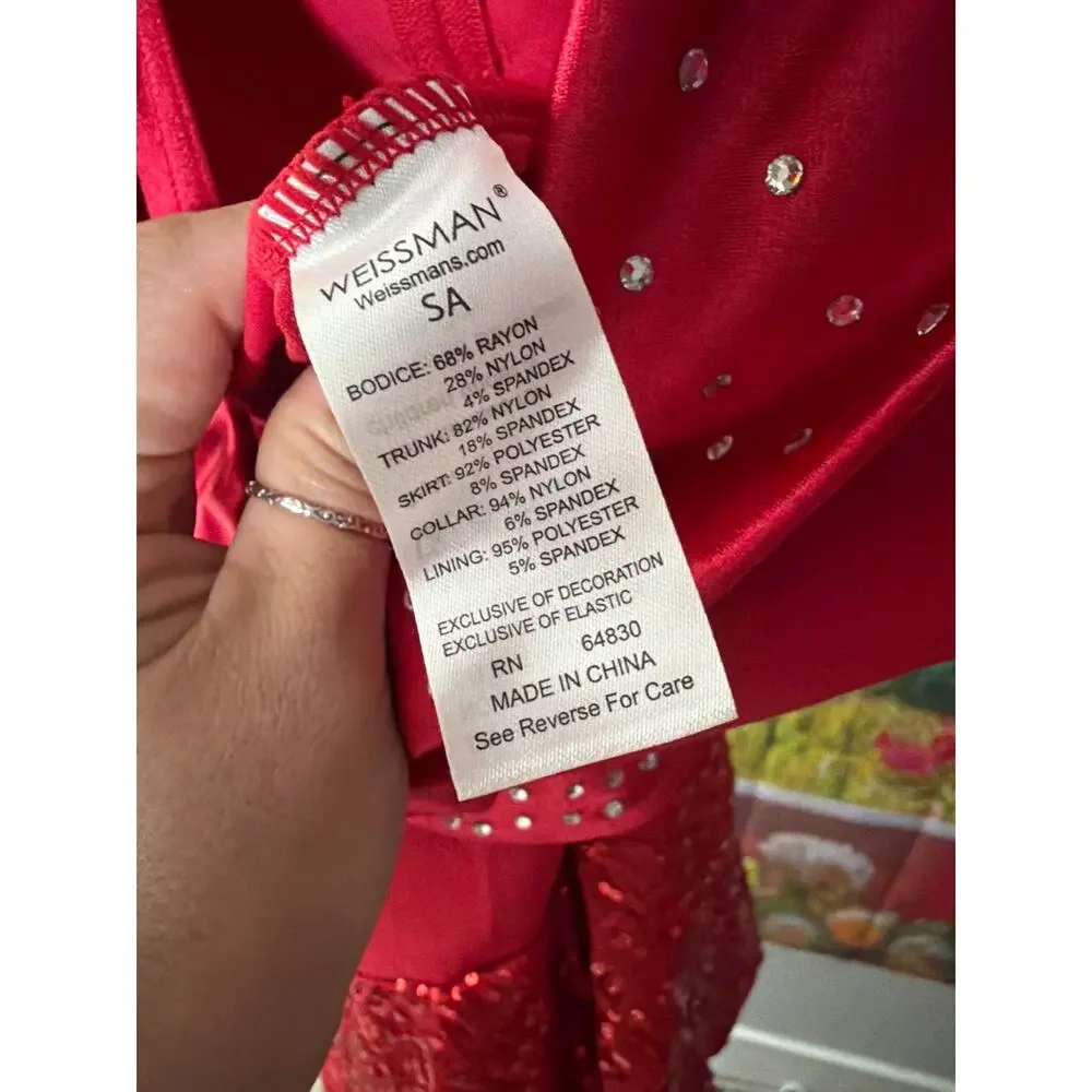 0199 Weissman Blackbird Red Tap Jazz Dance Costume SA Rhinestone Dress - Picture 3 of 7